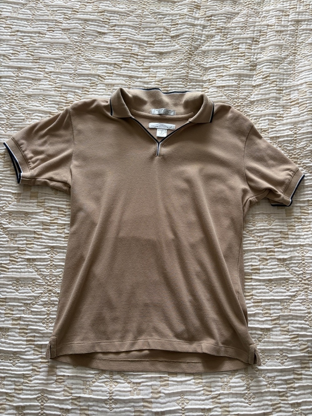 Women's Short Sleeve Polo Tee in Taupe with Contrast Trim
